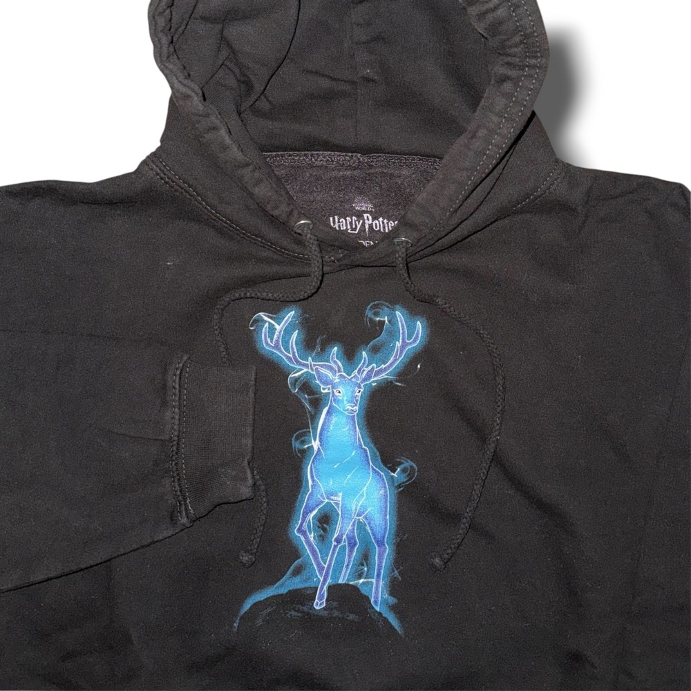 Harry Potter Forbidden Forest Experience Black Patronus Stag Hoodie Small